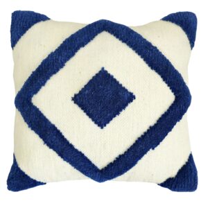 Navy blue and ivory geometric diamond pattern decorative throw pillow
